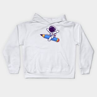 Astronaut Flying With Pencil Rocket Kids Hoodie